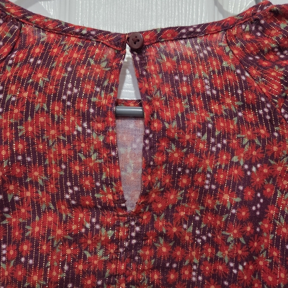 Cat & Jack Girls Ditsy Floral Print Metallic Stripe Long Sleeve Dress Size XL 14 - Picture 7 of 10